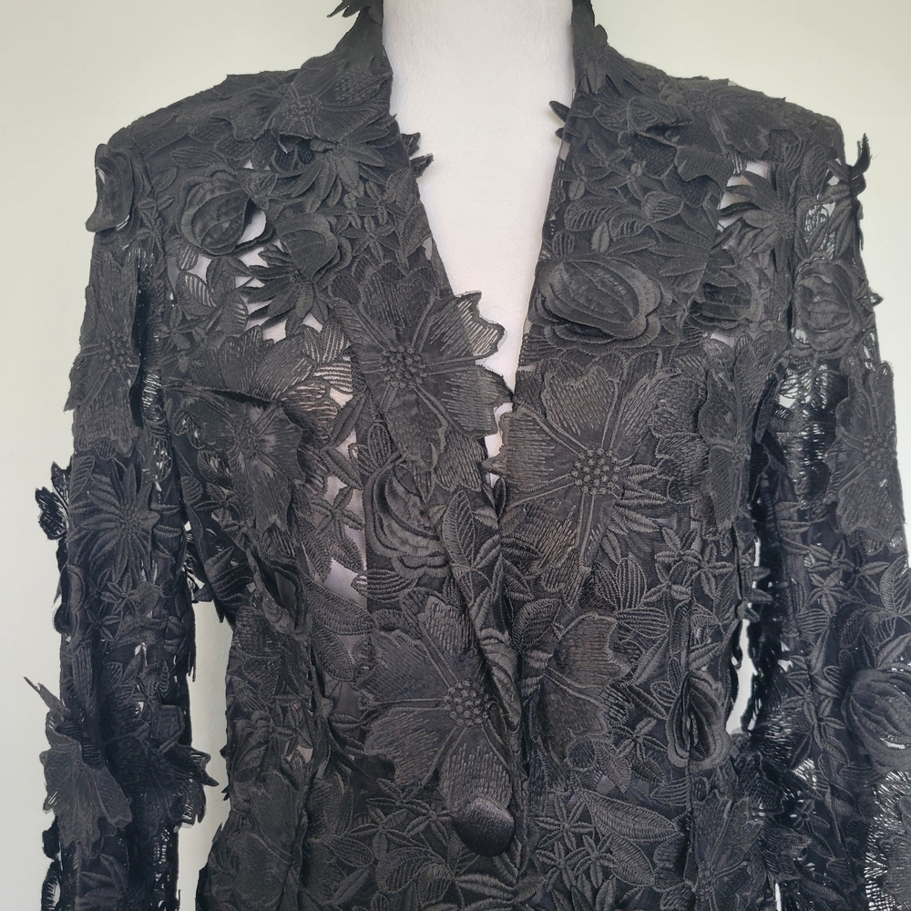 NWOT Black Floral Lace 3-D Applique Embroidery 1 Button Textured Blazer  Sz XL - Picture 6 of 16